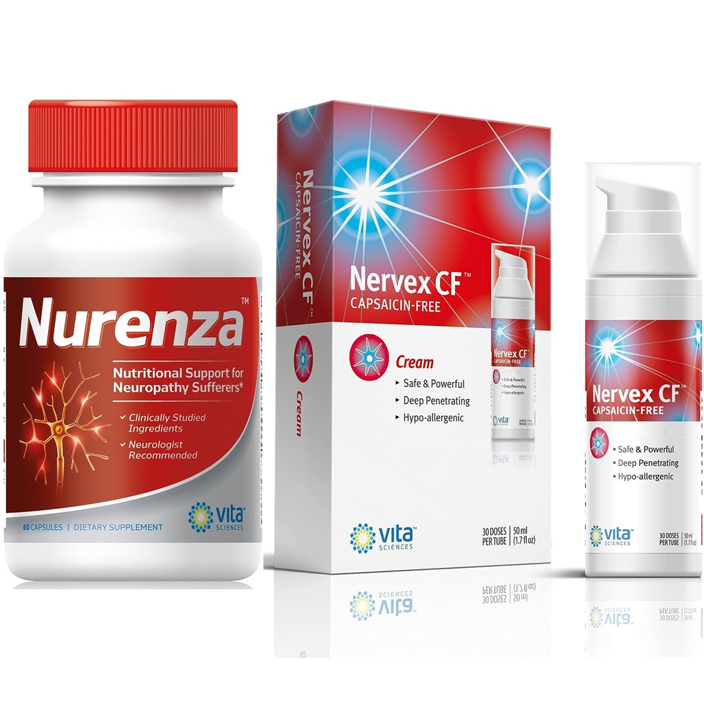 Vita Sciences 40x Neuropathy Relief Power Pack: Nurenza 40x Συμπλήρωμα δύναμης & Nervex CF Capsaicin-Free Cream