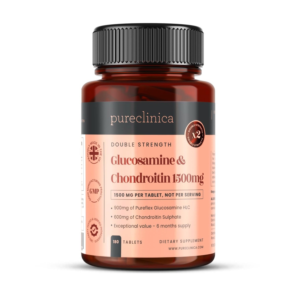 Pureclinica Υψηλής Ισχύος 1500 mg Γλυκοσαμίνη HCL & Χονδροϊτίνη x 180 δισκία