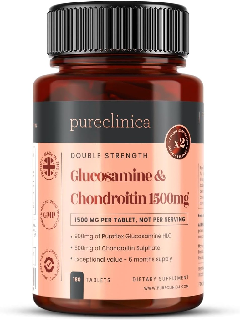 Pureclinica Υψηλής Ισχύος 1500 mg Γλυκοσαμίνη HCL & Χονδροϊτίνη x 180 δισκία