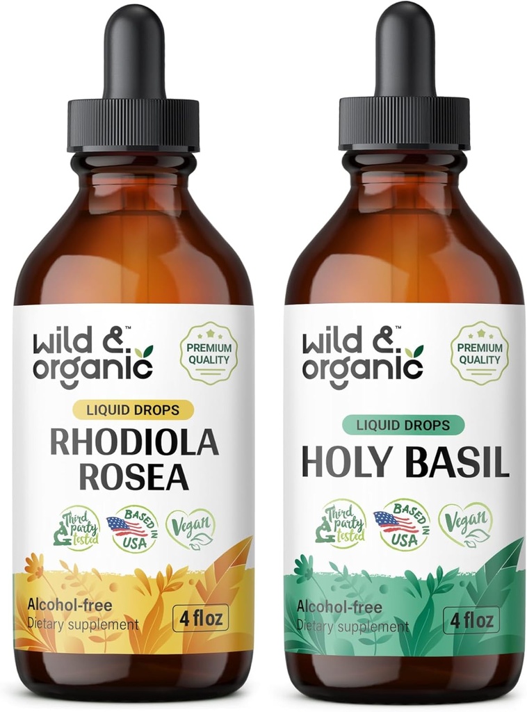 Άγρια & οργανική Rhodiola Rosea Βάμμα 4 fl oz & Ιερός Βασίλειος Βάμμα 4 fl oz