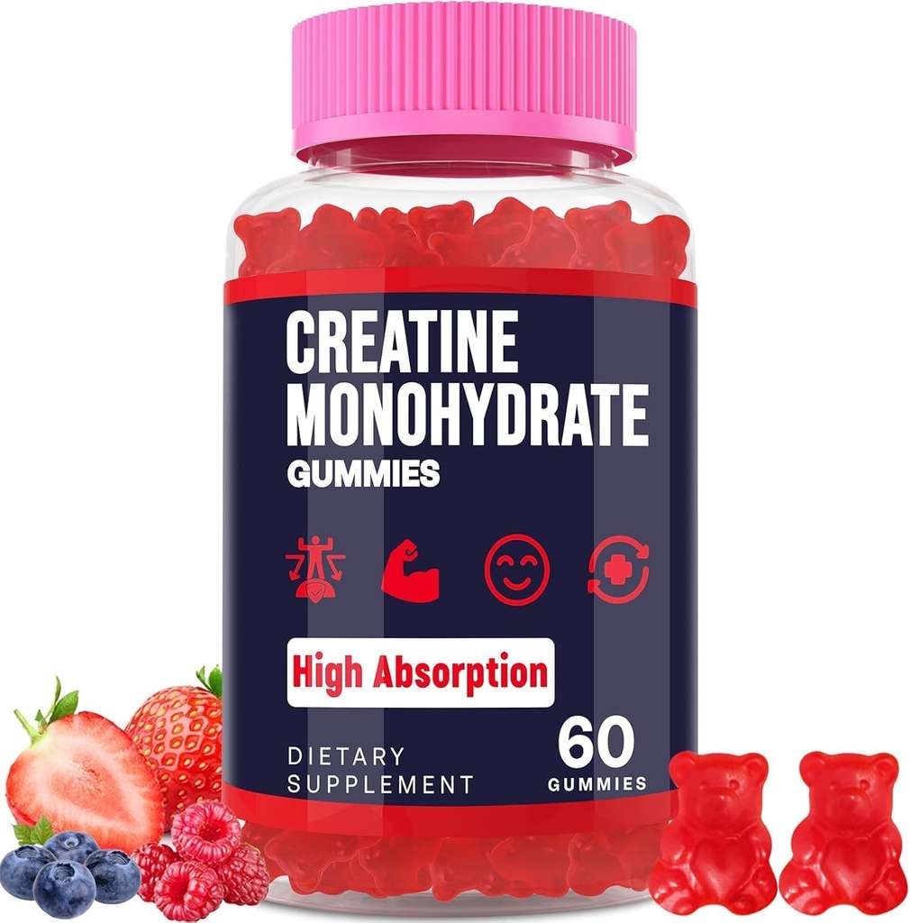 Creatine Monohydrate Gummies for Women & Men, Taurine & B6, Chewable Creatina Pre Workout Gummies for Max Strength & Muscle Growth, Energy, Endurance, Createine for Men & Women - 1 Φιάλη