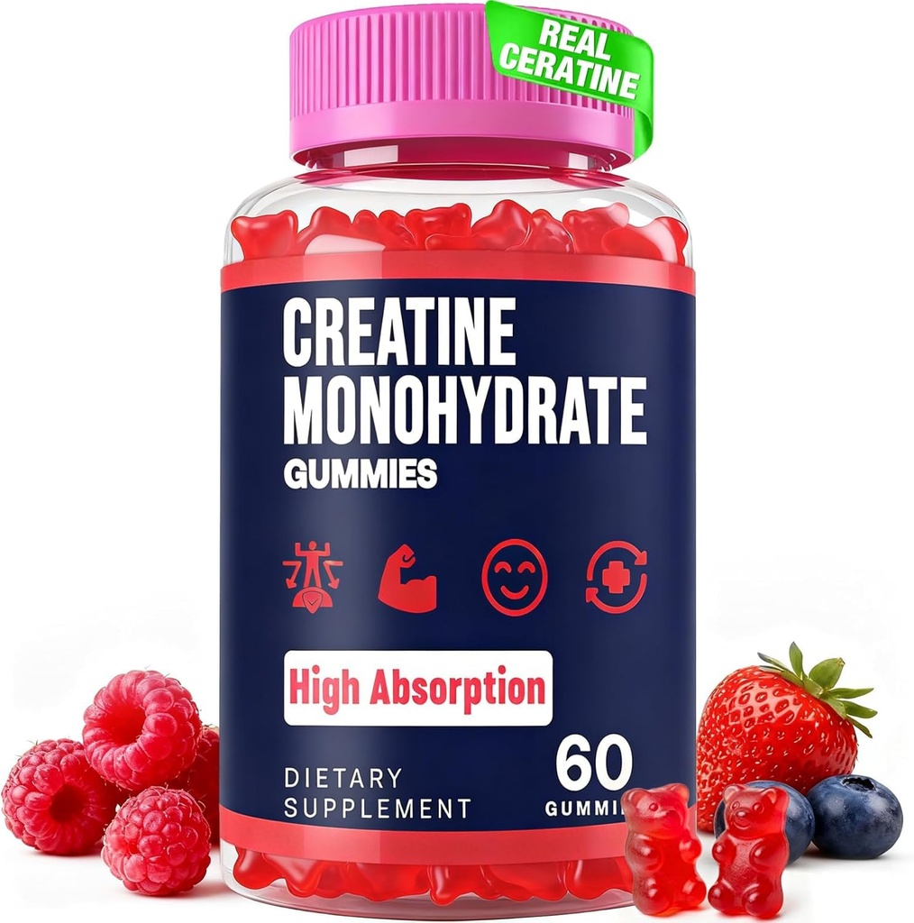 Creatine Monohydrate Gummies for Women & Men, Taurine & B6, Chewable Creatina Pre Workout Gummies for Max Strength & Muscle Growth, Energy, Endurance, Createine for Men & Women - 1 Φιάλη
