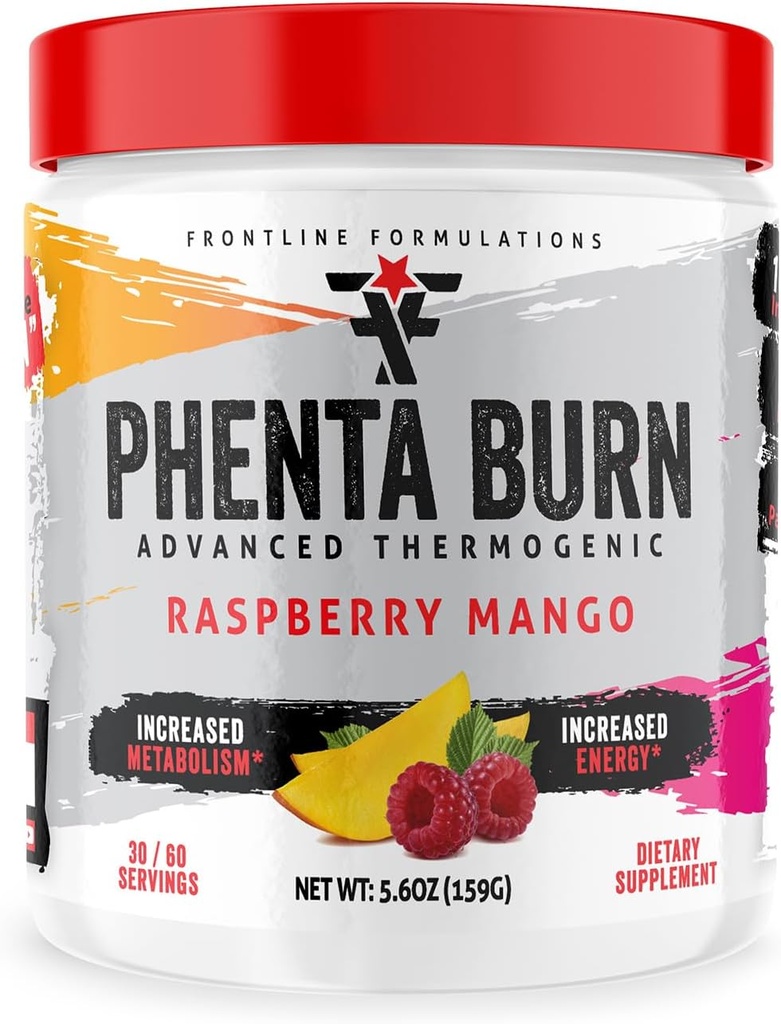 Phenta Burn, Increased Energy and Endurance, Amazing Flavors, Veteren Owned and Operated (60 Servings, Raspberry Mango)