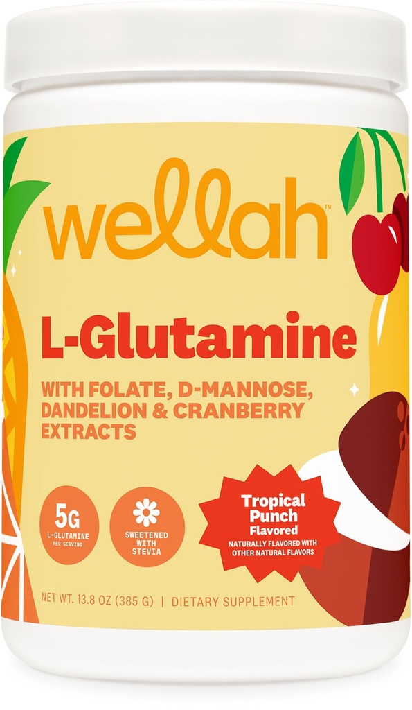 Wellah L-Glutamine Punch Tropical Punch (50 μερίδες) - 5g L-Glutamine Per Serving, Γλυκασμένα με Stevia