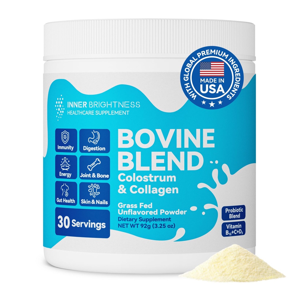 Βοοειδή Colostrum & Collagen σκόνη για την υγεία των ούρων, ανοσοποιητική υποστήριξη, ανάπτυξη των μαλλιών & συμπλήρωμα ομορφιάς, ζάχαρη δωρεάν – IgG, προβιοτικά, βιταμίνη Β12, C, D3 – Χωρίς γεύση, 30 υπηρεσίες