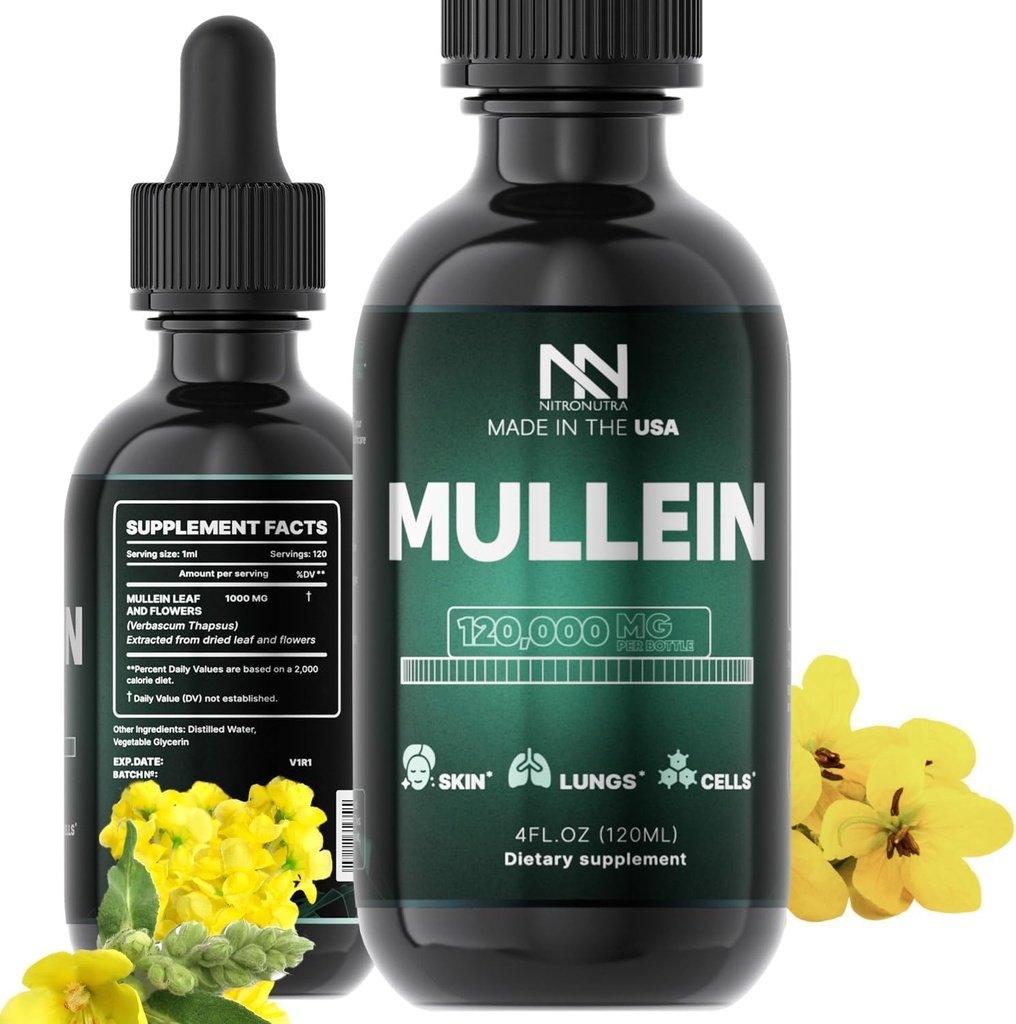 Mullein Drops for Lungs - Lung Cleanse & Detox - εκχύλισμα φύλλων Mullein για τους πνεύμονες - Lung Detox για τους καπνιστές - Bronchial και ανοσοποιητική υποστήριξη - Mullein Leaf Drops 4 Fl Oz