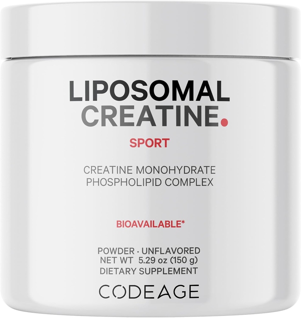 Codeage Liposomal Creatine Powder Supplement, Pure Creatine Monohydrate 5000mg, Preworkout & Post workouts - Άγευστη Creatine, Micronized Creatine Powder - Creatine for Sports - 30 Servings