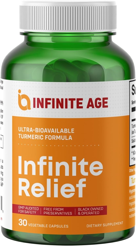 INFINITE AGE Infinite Relief Joint support Supplement, 30 Count - Made in ΗΠΑ, Vegan, Gluten Free, All-Φυσικό - 250mg Turmeric Extract Plus 240mg Σαλικίνη από το White Willow Bark