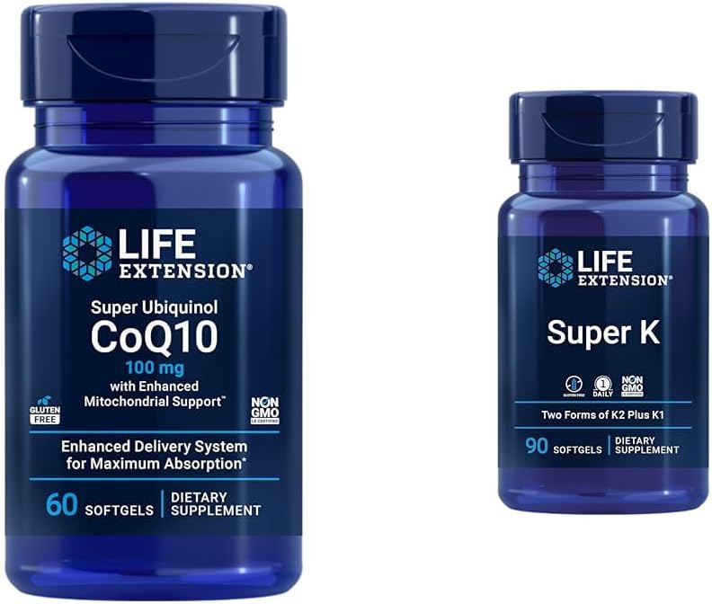 Επέκταση ζωής Super Ubiquinol CoQ10 με ενισχυμένη μιτοχονδριακή υποστήριξη & Super K, βιταμίνη K1, βιταμίνη K2 mk-7, βιταμίνη K2 mk-4