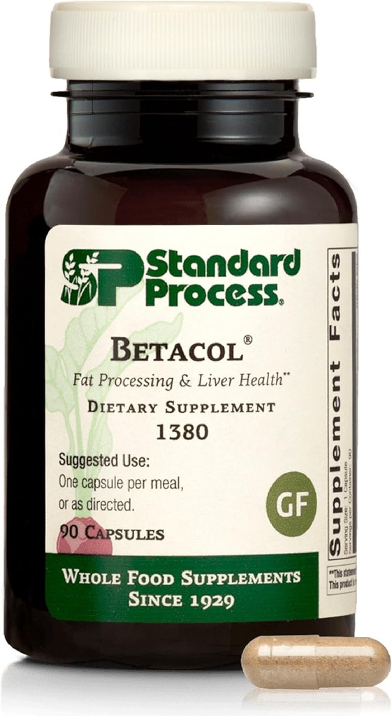 Standard Process Betacol - Υποστηρίζει τη λειτουργία του ήπατος και τη χολή - συμπλήρωμα υγείας του ήπατος με τη νιασίνη και βιταμίνη Β6 - χωρίς γλουτένη, μη γαλακτώδη και μη σόγια - 90 κάψουλες