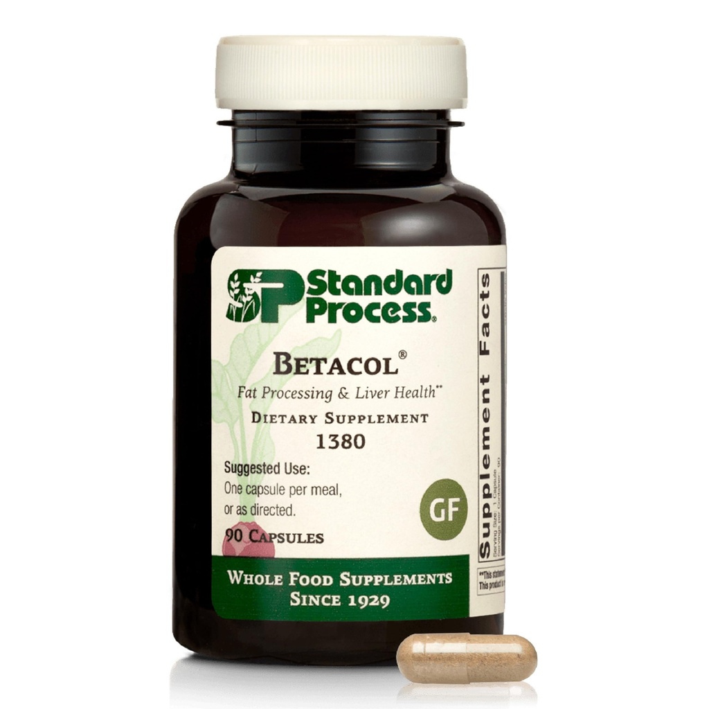 Standard Process Betacol - Υποστηρίζει τη λειτουργία του ήπατος και τη χολή - συμπλήρωμα υγείας του ήπατος με τη νιασίνη και βιταμίνη Β6 - χωρίς γλουτένη, μη γαλακτώδη και μη σόγια - 90 κάψουλες