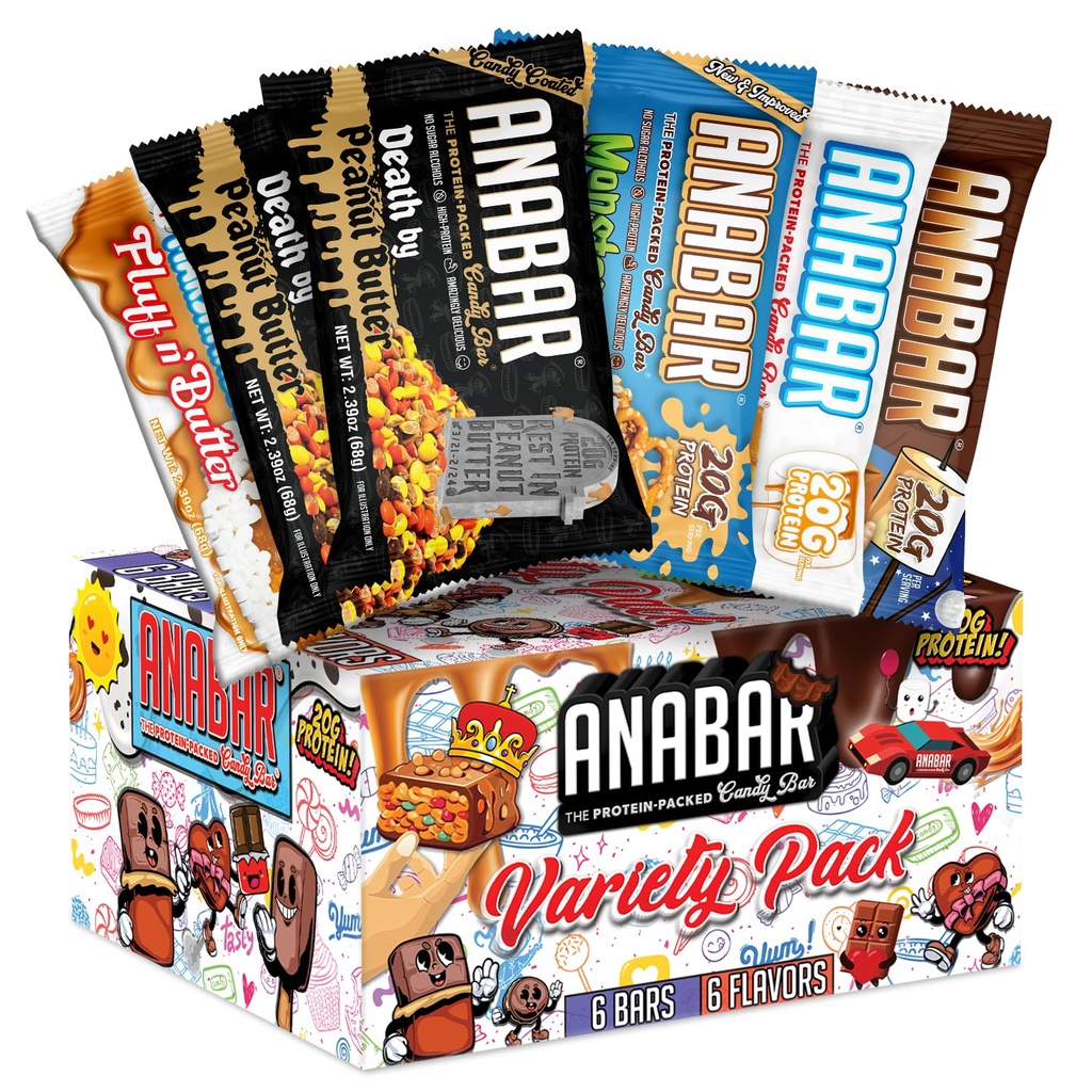 Anabar Protein Bar, The Sampler Pack, The Protein-Packed Candy Bar, World's Best Tasting Protein Bar, No Sugar Alcoins, High Protein, Amazingly Delicious, 20 Grams of Protein (6 Bars, Original Variety)