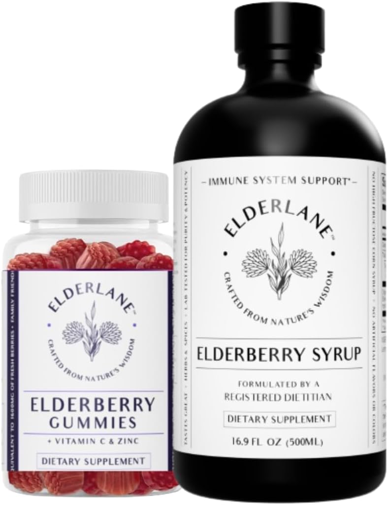 Elderlane Elderberry Syrup and Elderberry Gummies - Πρώην RD Naturals - Συμπλήρωμα Υποστήριξης για Ενήλικες και Παιδιά - 16.9 Oz Syrup and 60ct Gummies