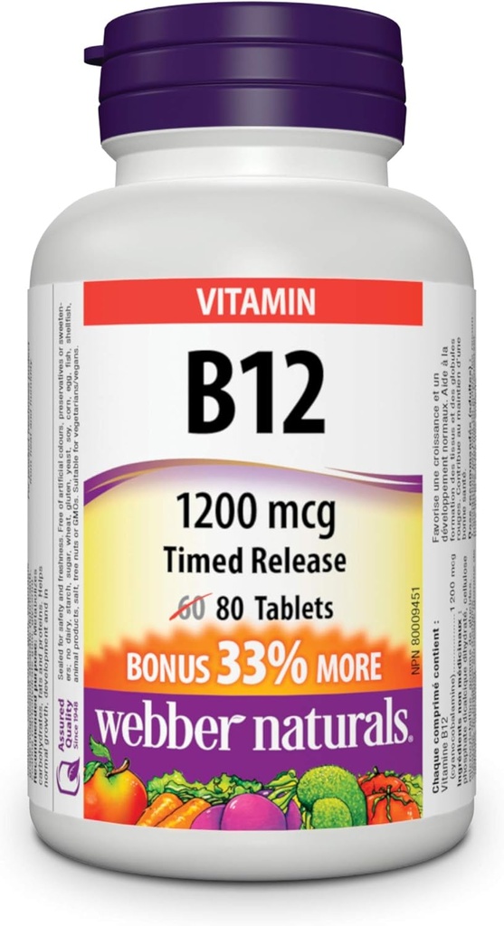 Webber Naturals Βιταμίνη B12 Timed Release 1200mg 80 δισκία