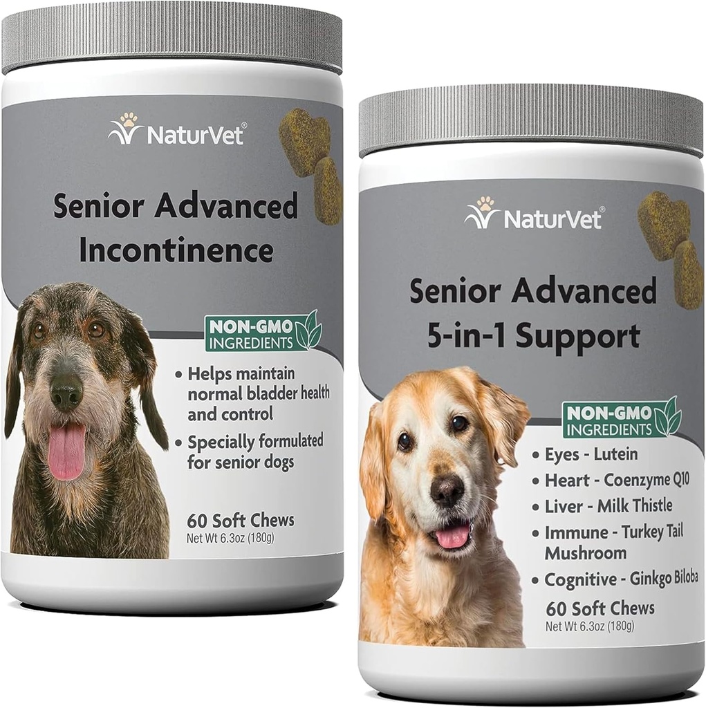 NaturVet Senior Advanced Ακράτεια συμπλήρωμα σκύλων – Βοηθά τον έλεγχο της ουροδόχου κύστης υποστήριξης Κανονική ούρηση – 60 Ct. Μαλακά μάσημα - Senior Advanced 5-in-1 συμπλήρωμα σκύλου υποστήριξης - 60 μαλακά μάσημα