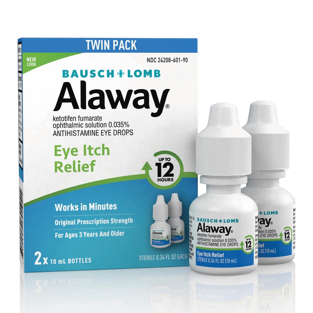 Alaway Antihistamine Eye Drops, 12-Hour Itch Relief, 0.34 Fl Oz 2-Pack