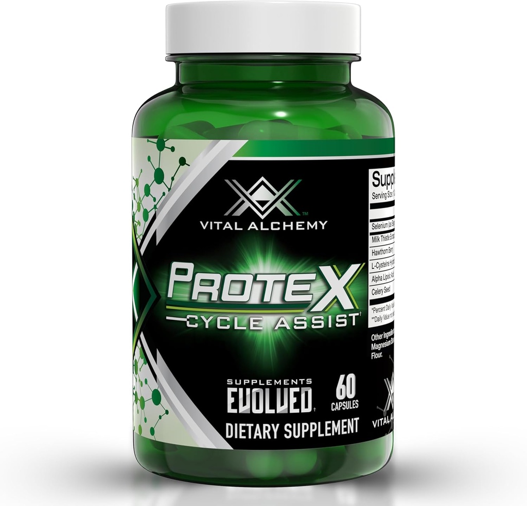 Vital Alchemy ProteX On Cycle Assist - Liver Cleanse, Detox & Repair Formula - Συμπλήρωμα στήριξης ήπατος με το γάλα Thittle, Alpha-lipoic Acid, L-Cysteine hcl, και άλλοι για τους άνδρες 60 Σερβιέτες -USA Made