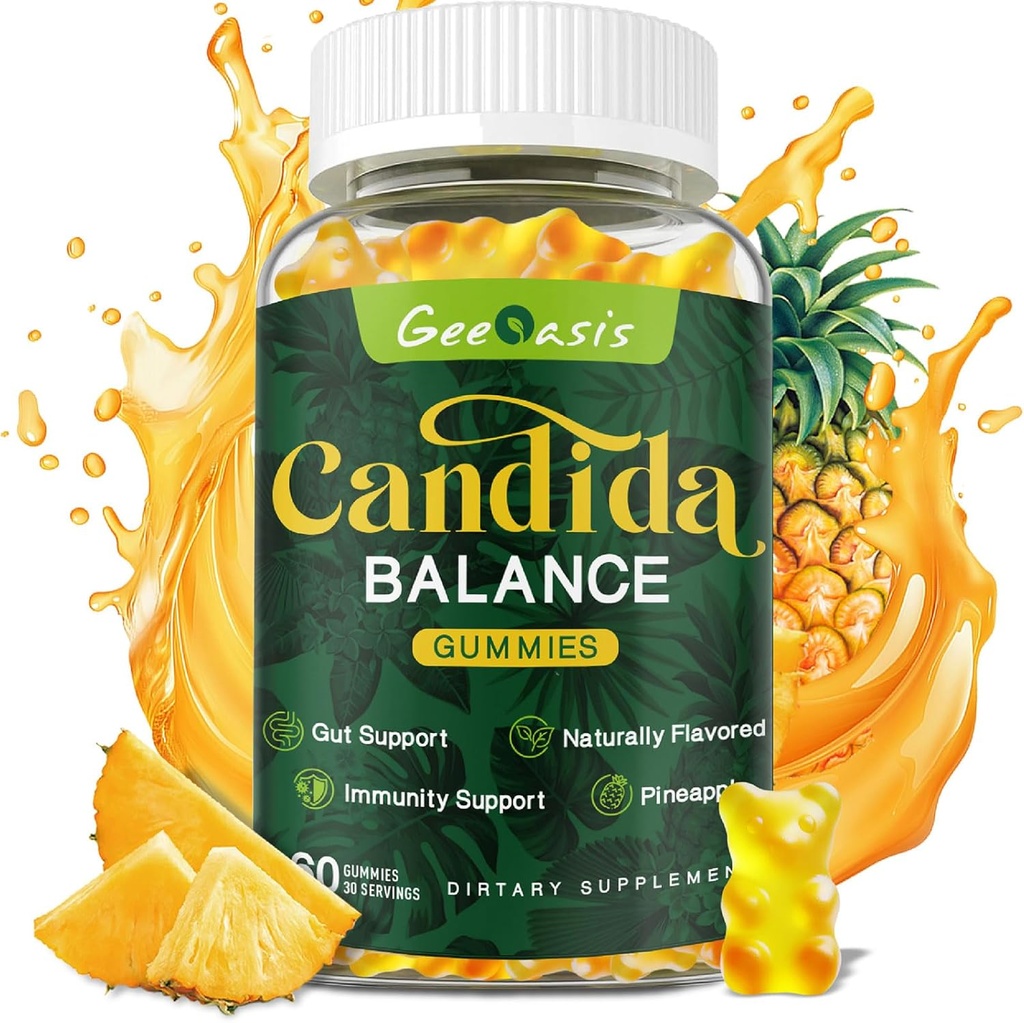 Candida Support Oregano Oil Gummies, Candida Cleanse Detox Supplement for Women & Men, Support Gut Health & Immune Support, Natural Pineapple Flavor, 60 Count