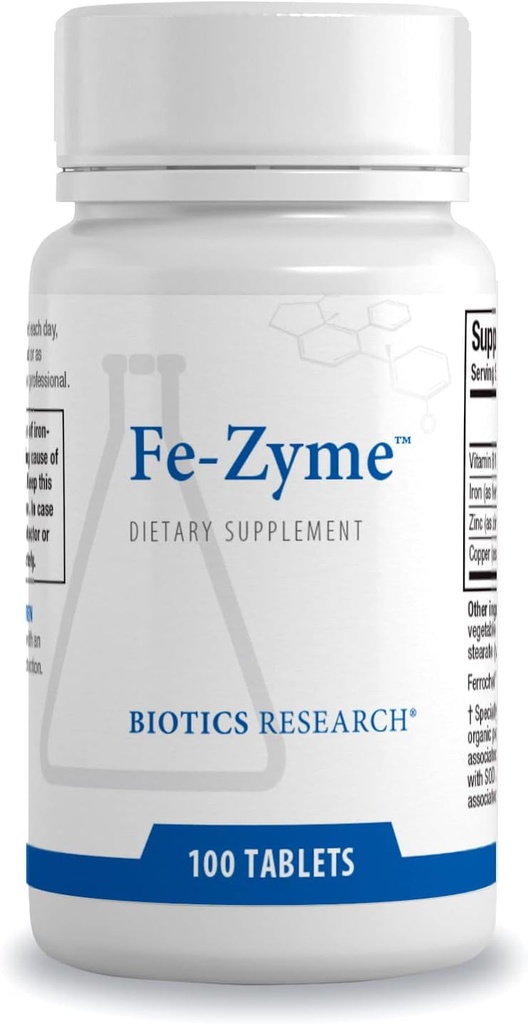 Βιοτική Έρευνα Fe-Zyme 25 Milligram σίδηρος, Προστέθηκε ψευδάργυρος και χαλκός, Υποστηρίζει κανονική παραγωγή ερυθρών κυττάρων αίματος, Υγιή επίπεδα ενέργειας 100 δισκία
