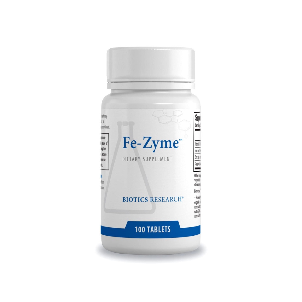 Βιοτική Έρευνα Fe-Zyme 25 Milligram σίδηρος, Προστέθηκε ψευδάργυρος και χαλκός, Υποστηρίζει κανονική παραγωγή ερυθρών κυττάρων αίματος, Υγιή επίπεδα ενέργειας 100 δισκία