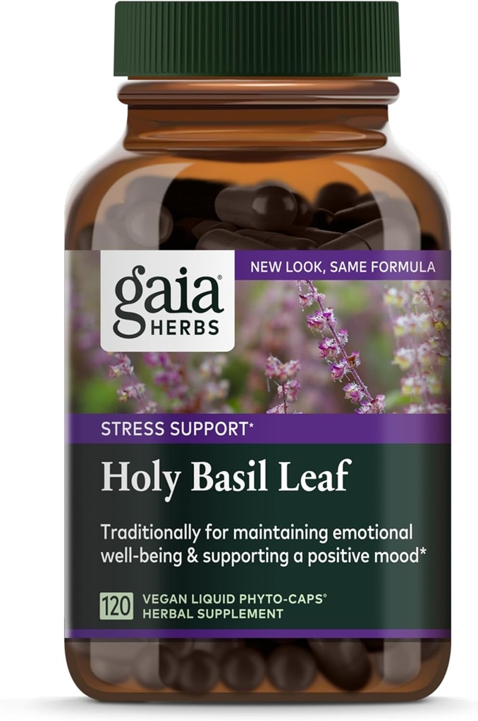 Gaia Herbs Holy Basil Leaf - Παραδοσιακά χρησιμοποιείται για την υποστήριξη της αντίδρασης στρες - Προσαρμοσμένη Ayurvedic Herb* - 120 Vegan Liquid Phyto-Capsules (60-Day Supply)