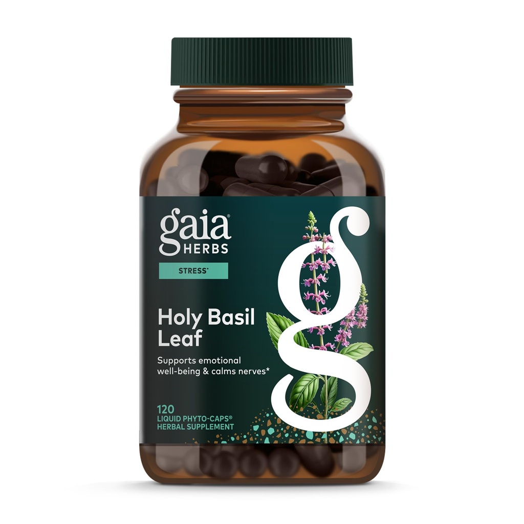 Gaia Herbs Holy Basil Leaf - Παραδοσιακά χρησιμοποιείται για την υποστήριξη της αντίδρασης στρες - Προσαρμοσμένη Ayurvedic Herb* - 120 Vegan Liquid Phyto-Capsules (60-Day Supply)