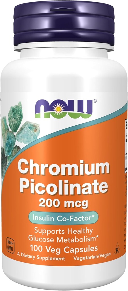 NOW Συμπληρώματα, Chromium Picolinate 200 mcg, Insulin Co- Factor *, 100 Veg Κάψουλες