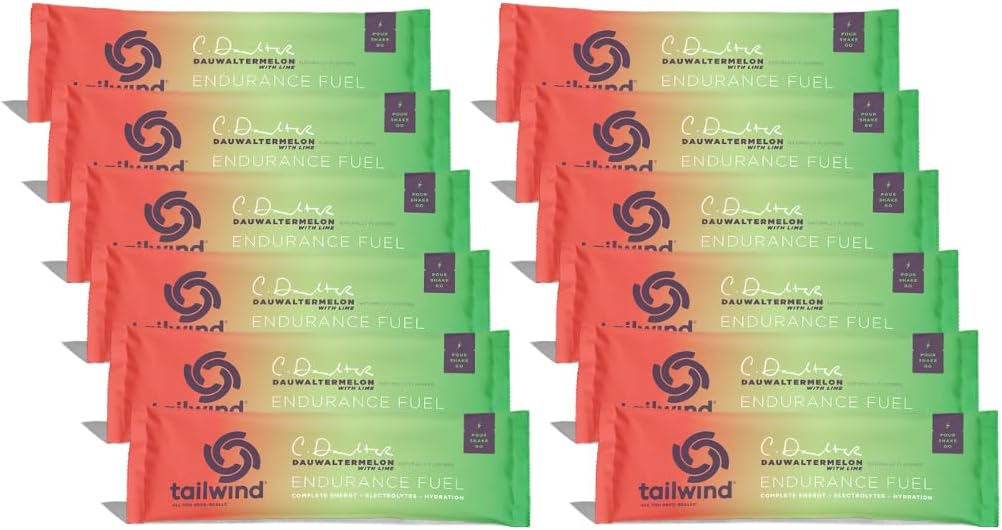 Tailwind Nutrition Endurance Fuel, Grab-and-Go Sports Drink Powder Mix with Electrolytes, Non-GMO, Free of Soy, Dairy, and Gluten, Vegan-Friendly, Dauwaltermelon, Pack of 12