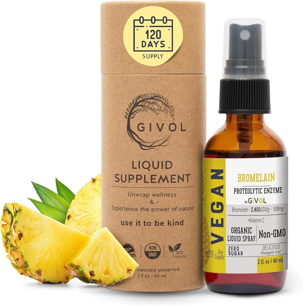 Organic Raw Bromelain Mist-Liquid Pineapple Extract - Ενισχυμένη Ικανότητα 500mg, για Παιδιά & Ενήλικες - για Digestive Υγεία, Φλεγμονώδης Ανταπόκριση, και Θεραπεία - Μη-GMO - 60ml 120 Day Supply