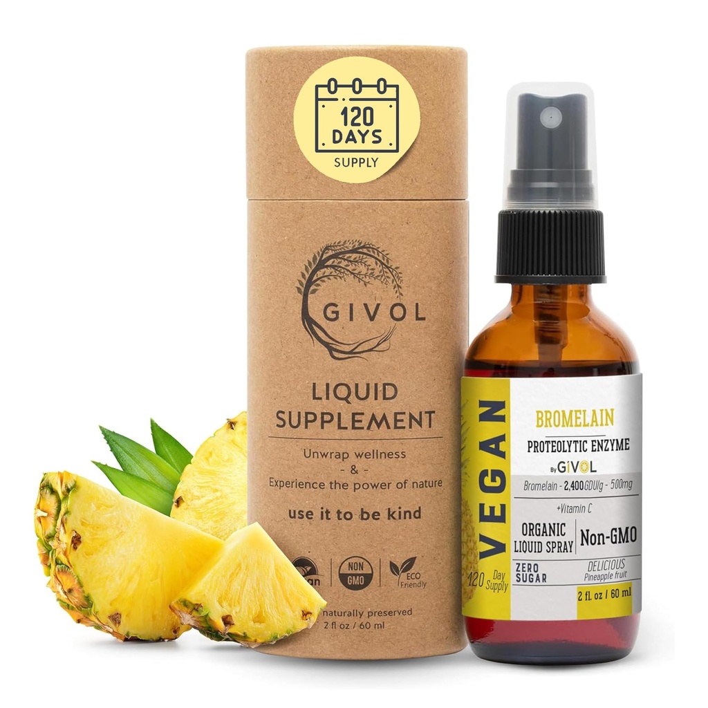 Organic Raw Bromelain Mist-Liquid Pineapple Extract - Ενισχυμένη Ικανότητα 500mg, για Παιδιά & Ενήλικες - για Digestive Υγεία, Φλεγμονώδης Ανταπόκριση, και Θεραπεία - Μη-GMO - 60ml 120 Day Supply