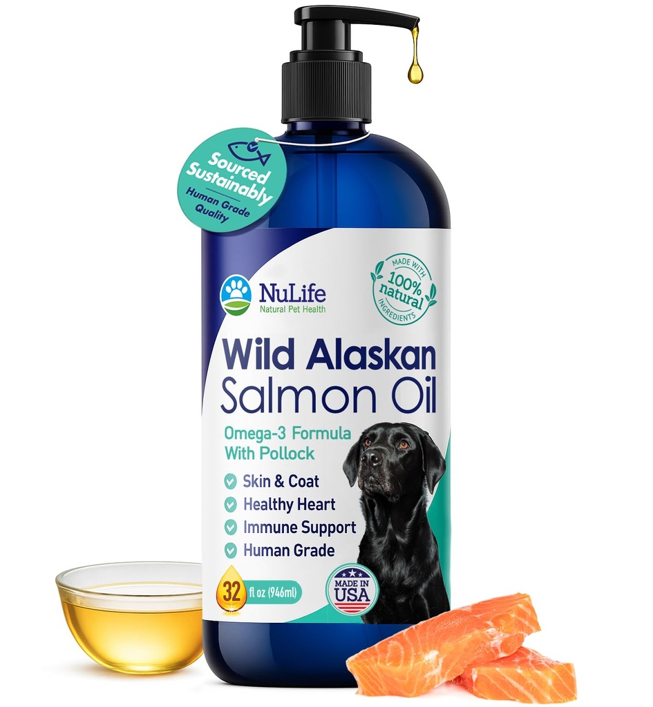 Pure Wild Alaskan Salmon Oil for Dogs, Omega 3 Formula, Fish Oil Σκύλος Liquid, Skin and Coat Supplement for Shedding, Dry Ichy Skin and Allergies, EPA + DHA Λιπαρά Οξέα, μπουκάλι αντλία 32 oz