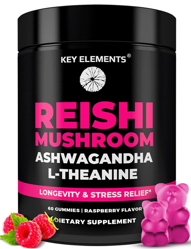 Natural Reishi Mushroom Gummies & L Theanine with Ashwagandha - Potent Mushroom Συμπληρώματα για την υποστήριξη του ανοσοποιητικού, την ανακούφιση από το άγχος και τη βελτίωση των Gummies ύπνου - Ashwagandha Gummies για γυναίκες και άνδρες