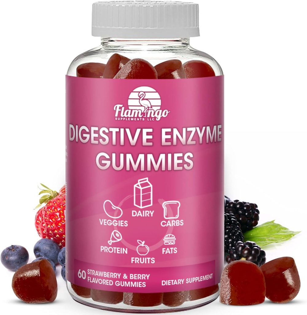 Digestive Enzymes Chewable Gummies: Βοηθά τη δυσανεξία τροφίμων, Debloat, και να Digest Dairy, Carbs, Veggies, Protein, Φρούτα -Amylase Protease Lipase Lactase - Φυσικά Γεύση Vegan Gummies. Αριθμός 60