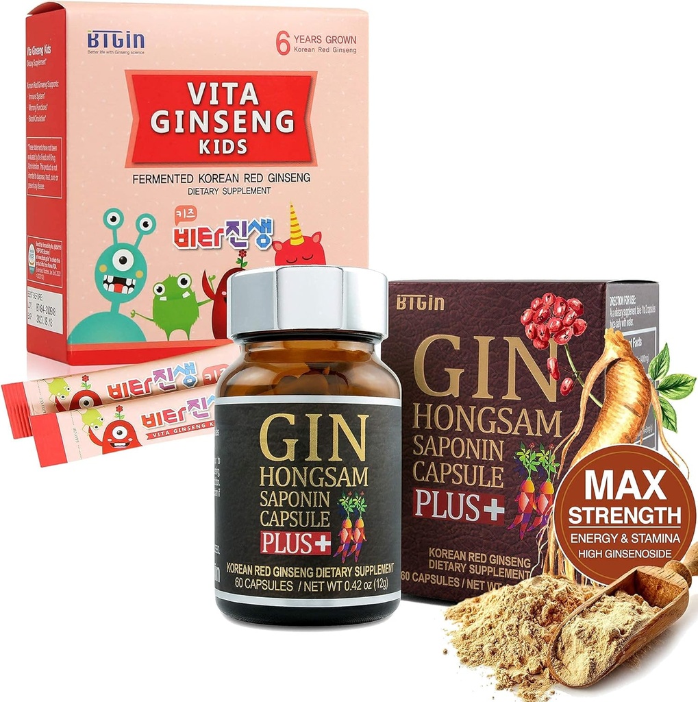 Gin Hongsam Saponin Capsule Plus + VITA Ginseng Kids Premium Bundle