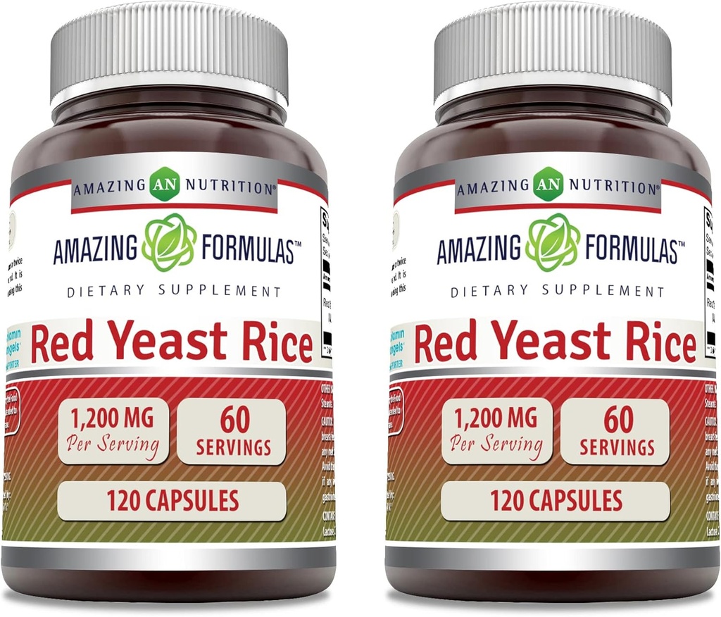 Amazing Formulas Red Yeast Rice 1200mg Per Serving Capsules Supplement 