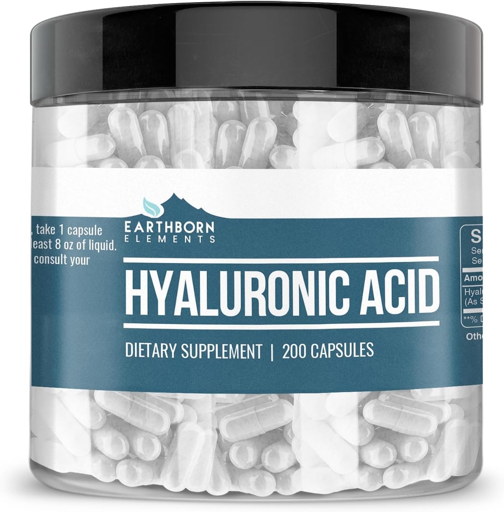 Earthborn Elements Hyaluronic Acid 200 Capsules, Pure & Undiluted, No Additives
