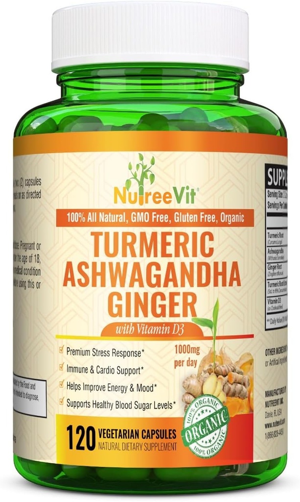 NutreeVit Organic Turmeric με Ashwagandha & Ginger - 120 κάψουλες 
