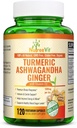 NutreeVit Organic Turmeric with Ashwagandha & Ginger - 120 Capsules | Ashwagandha Root & Turmeric Supplement with Vitamin D3 | Herbal Supplement for General Wellness