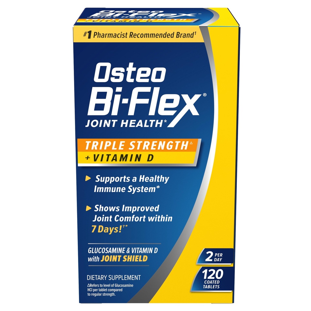 Osteo Bi-Flex τριπλή δύναμη με βιταμίνη D Γλυκοζαμίνη Κοινή συμπλήρωμα υγείας, Επικαλυμμένα δισκία, κόκκινο, 120 Count