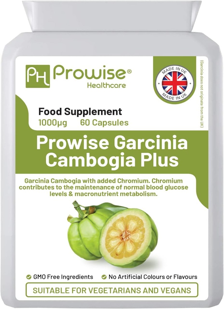 Garcinia Cambogia 1000mg 60 κάψουλες - Ηνωμένο Βασίλειο Κατασκευάζονται  Πρότυπα από Prowise Healthcare - Κατάλληλο για χορτοφάγους & Vegans