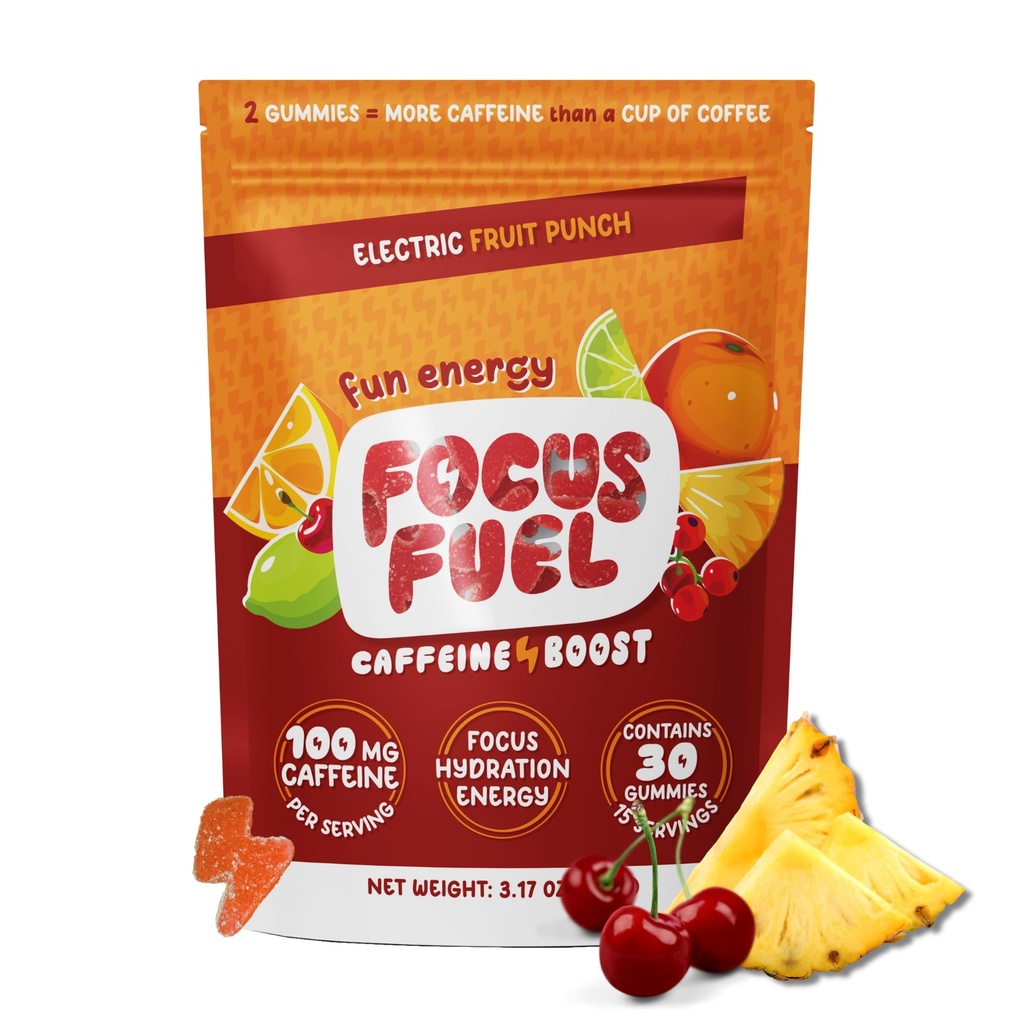FocusFuel Energy Chews – Fruit Punch Flavor (15 Μερίδες) – 100mg καφεΐνη + L-Θεανίνη + B12, Μαγνήσιο – Ενίσχυση Εστίαση & Ενέργεια – Δεν συντριβή ή Jitters