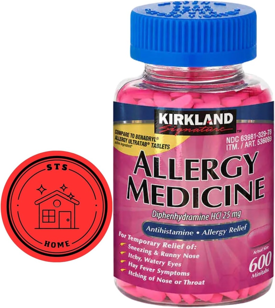 KirkIand Signature Αλλεργία Ιατρική Διφαινυδραμίνη HCI 25 Mg, 600 Minitabs + STS Sticker.