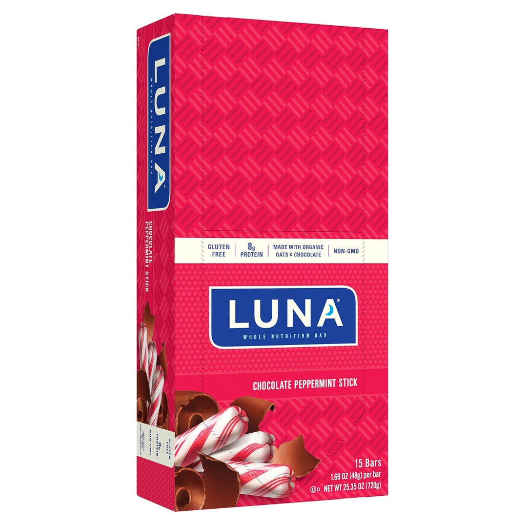 LUNA BAR - Gluten Free Snack Bars - Σοκολάτα Peppermint Stick -8g πρωτεΐνης - Μη ΓΤΟ - Φυτό Βασισμένο Wholesome Snacking - On the Go Snacks (1,69 Ounce Snack Bars, 15 Count)