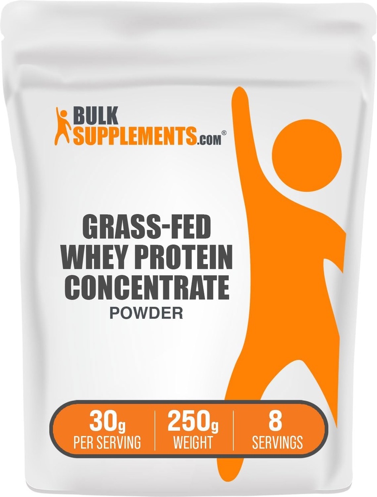 BulkSupplements.com Grass Fed Whey Protein Powder - Whey Protein Concentrate Powder - Μη αρωματισμένη & Χωρίς γλουτένη, 30g ανά Σερβίρισμα, 250g (8,8 oz) (Pack of 1)
