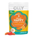 OLLY Hello Happy Gummy Worms, Υποστήριξη ισορροπίας Mood, Βιταμίνη D, Saffron, Ενηλίκων Chewable Supplement, Χωρίς γλουτένη, Tropical Zing - 90 Count