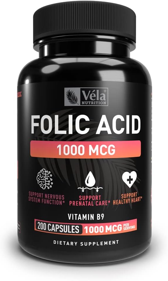 Folic Acid Supplement | 1,000 mcg Per Serving, 200 Capsules | Support Heart Health, Prenatal Support Supplement | Non-GMO, 3rd Party Tested