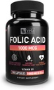 Folic Acid Supplement | 1,000 mcg Per Serving, 200 Capsules | Support Heart Health, Prenatal Support Supplement | Non-GMO, 3rd Party Tested