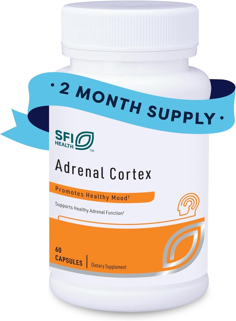 Klaire Labs SFI Health Adrenal Cortex - Στοχευμένα Συμπληρώματα Υποστήριξης Επινεφριδίων για την Υγεία της Κορτιζόλης - Καθαρό, χωρίς ΣΕΒ Λυοφιλοποιημένο Εκχύλισμα από Ζυμαρικά βοοειδή (60 κάψουλες)