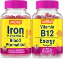 WellYeah Iron+Vitamin C + Βιταμίνη B12 1000mcg, Gummys Bundle - Μεγάλη γεύση, συμπλήρωμα βιταμίνης, χωρίς γλουτένη, GMO δωρεάν, Μασώμενο Gummy
