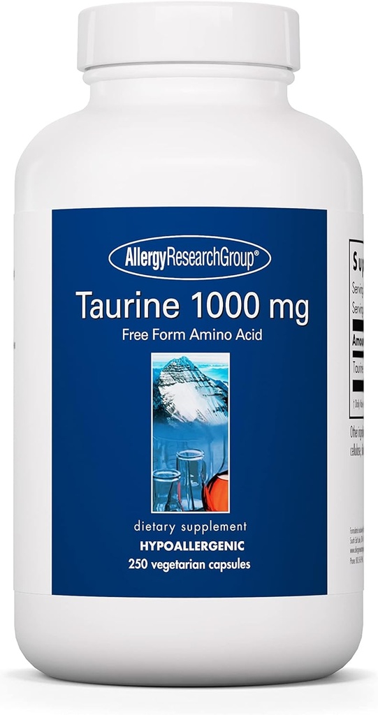 Ομάδα Έρευνας Αλλεργίας Taurine 1000mg Συμπλήρωμα - Καρδιαγγειακή Υποστήριξη, Δωρεάν Μορφή Αμινοξέος, Καθαρές, Οργανικές, Χορτοφαγικές Κάψουλες - 250 Count